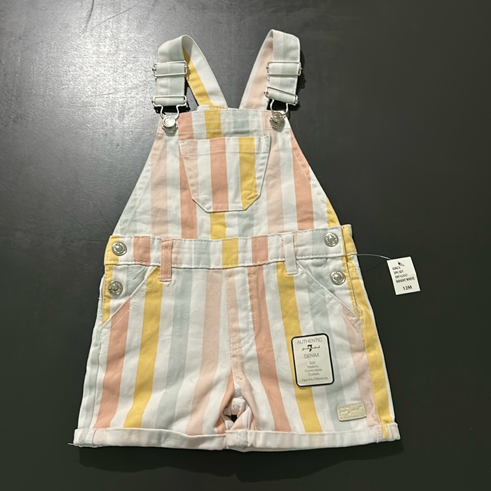 Baby Girl Striped 12 Months Overalls Shorts 7 For All Mankind NWT